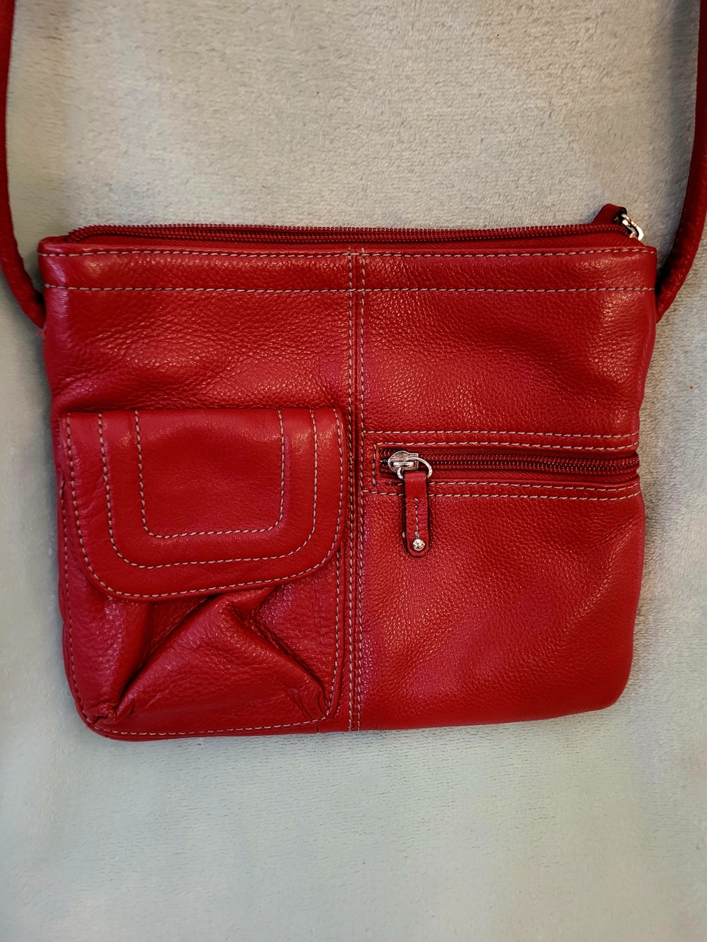Tignanello Red Pebbled Leather Crossbody Bag